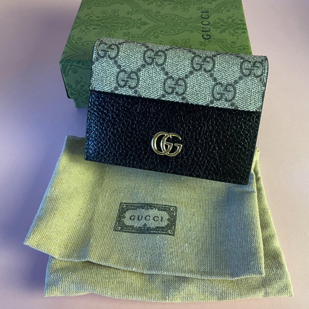 💕💕Gucci Compact Wallet Supreme GG Marmont Women's Black Gray Card Case Unisex - Picture 2 of 14